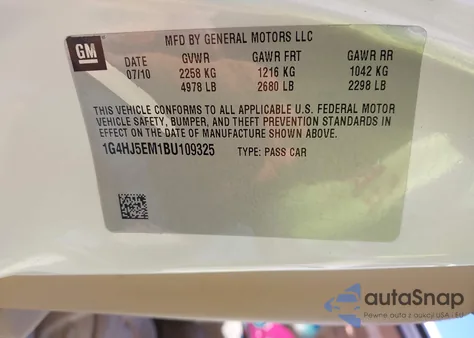 2011 Buick Lucerne Cxl Premium z USA, uszkodzony, nr VIN 1G4HJ5EM1BU109325